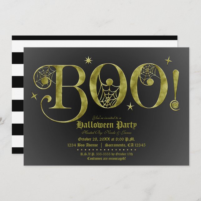 Green Black BOO Elegant Halloween Costume Party   Invitation (Front/Back)