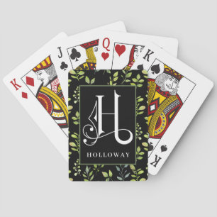 Green Black Botanical H Monogram, Personalize Bic Playing Cards