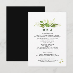 Green Black Botanical Wedding Detail Card