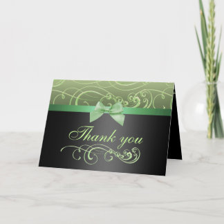 Green/Black Bow & Swirl Thank You Card