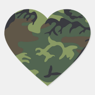 Green black brown camo camouflage military heart sticker