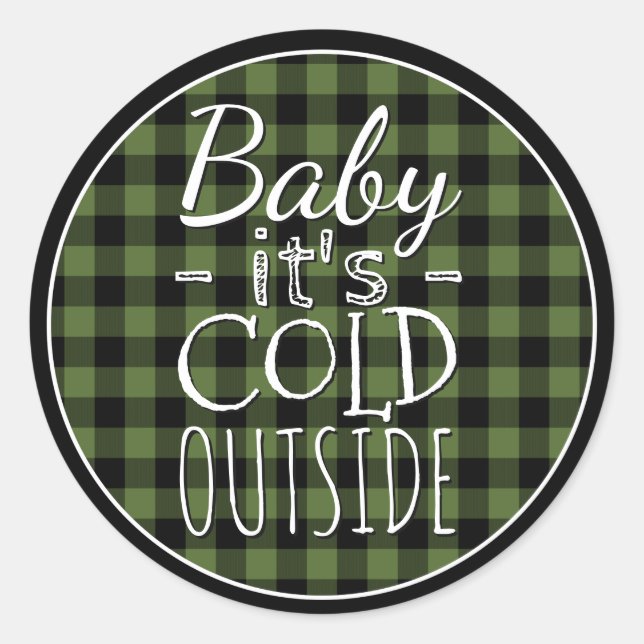Green Black Buffalo Checks Country Plaid Pattern Classic Round Sticker (Front)