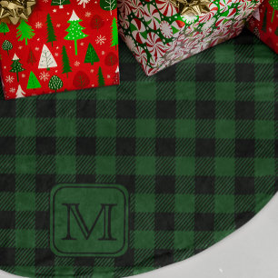Green Black Buffalo Plaid Personalized Monogram Brushed Polyester Tree Skirt