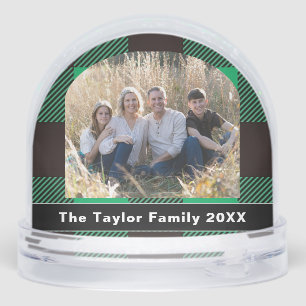 Green & Black Buffalo Plaid Tartan Family Photo Snowglobe