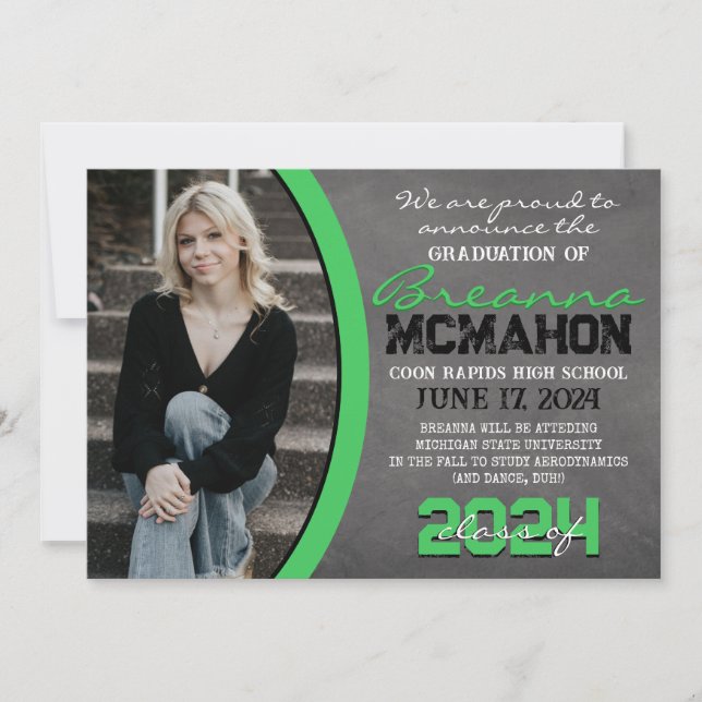 Green & Black Chalkboard Graduation Announcement (Front)