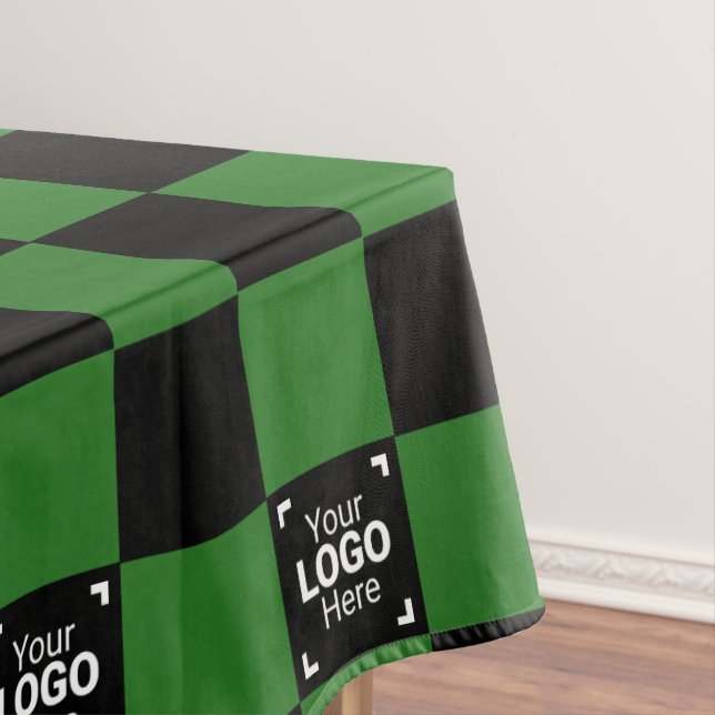 Green Black Check Business Logo Work Event / Party Tablecloth (In Situ)