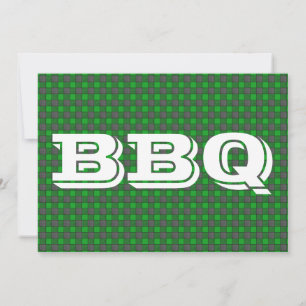 Green Black Check Plaid BBQ Invitation