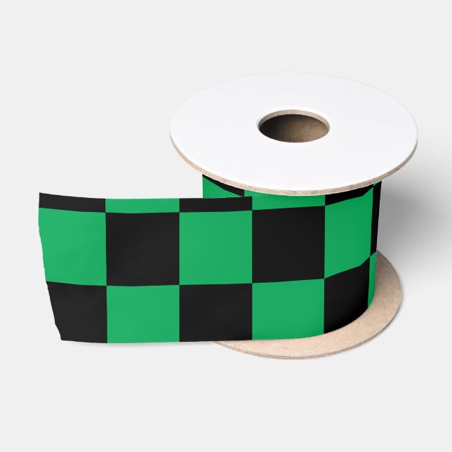 Green black checkers satin ribbon (Spool)
