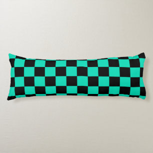 Green Black Chequered Check Pattern Body Pillow