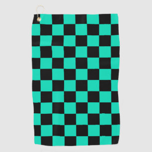 Green Black Chequered Check Pattern Golf Towel