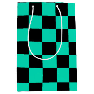 Green Black Chequered Check Pattern Medium Gift Bag
