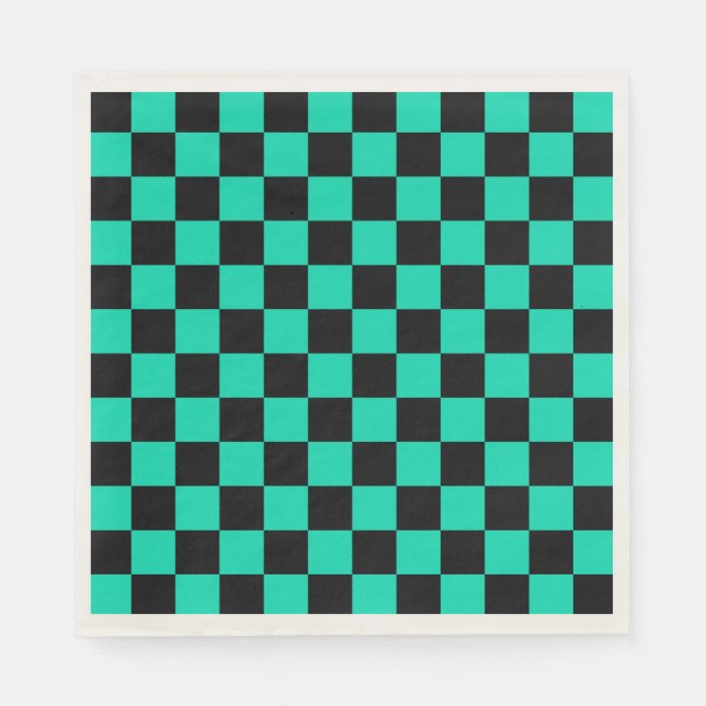 Green Black Chequered Check Pattern Napkin (Front)