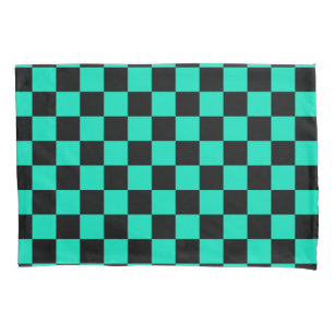 Green Black Chequered Check Pattern Pillowcase
