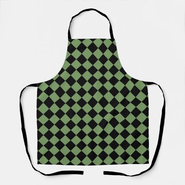Green Black Chequered Diamond Pattern Apron (Front)