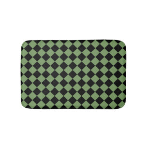 Green Black Chequered Diamond Pattern  Bath Mat