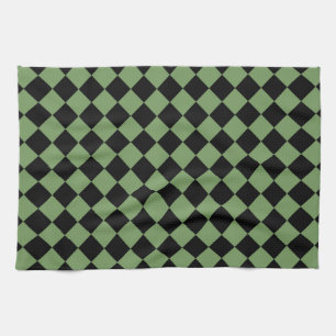 Green Black Chequered Diamond Pattern Kitchen Towel