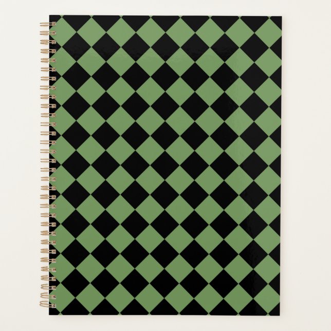 Green Black Chequered Diamond Pattern  Planner (Front)