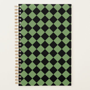 Green Black Chequered Diamond Pattern Planner