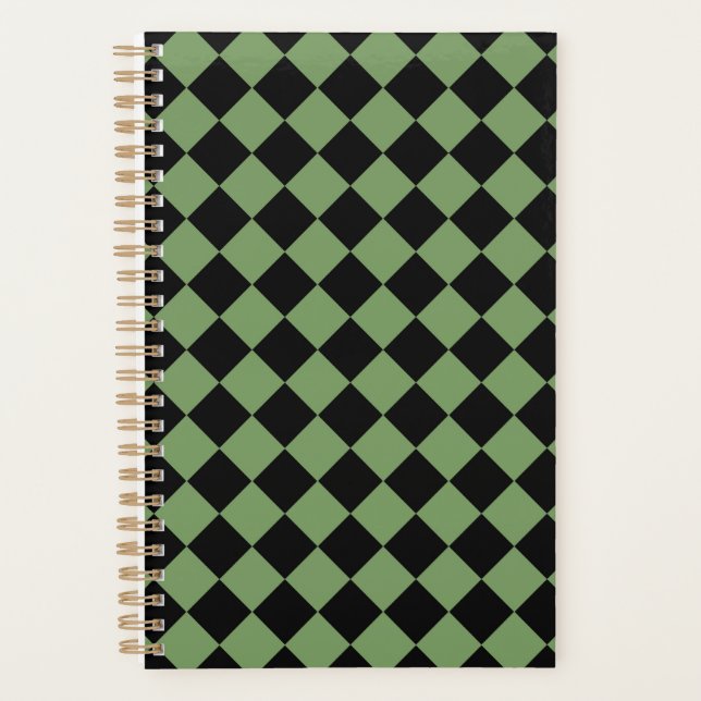Green Black Chequered Diamond Pattern  Planner (Front)