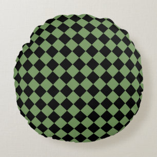Green Black Chequered Diamond Pattern  Round Pillow