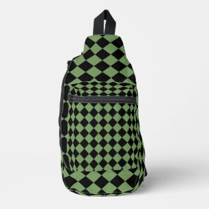 Green Black Chequered Diamond Pattern Sling Bag
