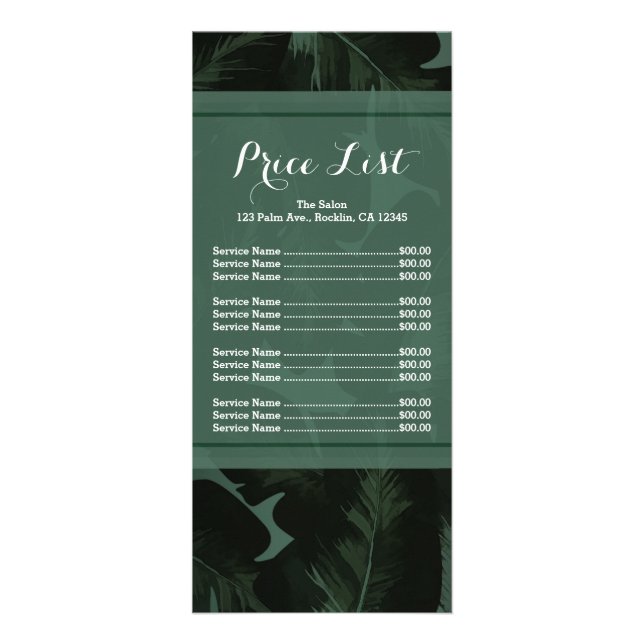 Green & Black Chic Tropical Feuille Prix Menu (Devant)