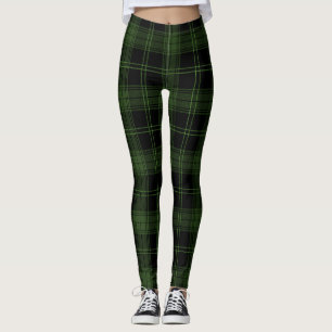 Green, Black Colors, Green Apple Twill Tartan Leggings