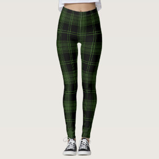 Green, Black Colours, Green Apple Twill Tartan Leggings