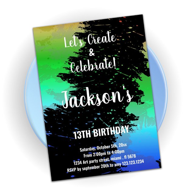 Green Black Colours Paint Birthday Invitations (Creator Uploaded)