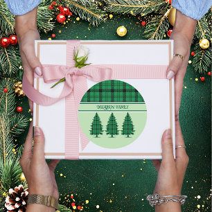 Green Black Cozy Tartan Pine Trees Classic Round Sticker