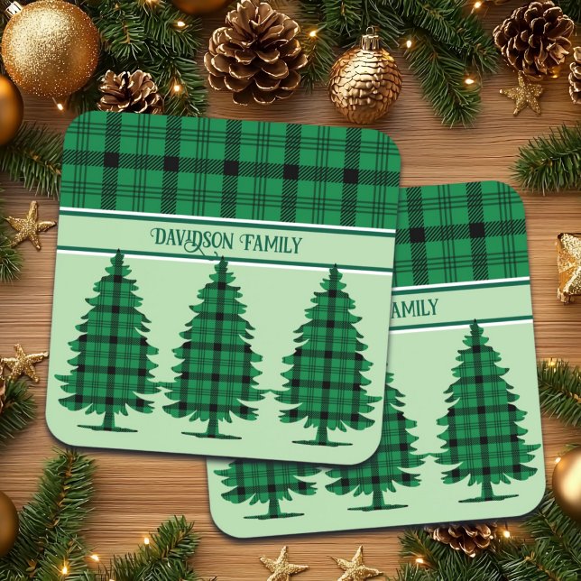 Green Black Cozy Tartan Pine Trees Coaster (Creator Uploaded)