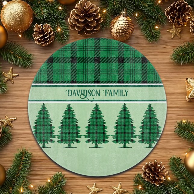 Green Black Cozy Tartan Pine Trees Cutting Board (Creator Uploaded)
