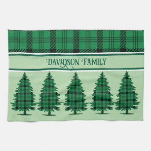 Green Black Cozy Tartan Pine Trees Kitchen Towel
