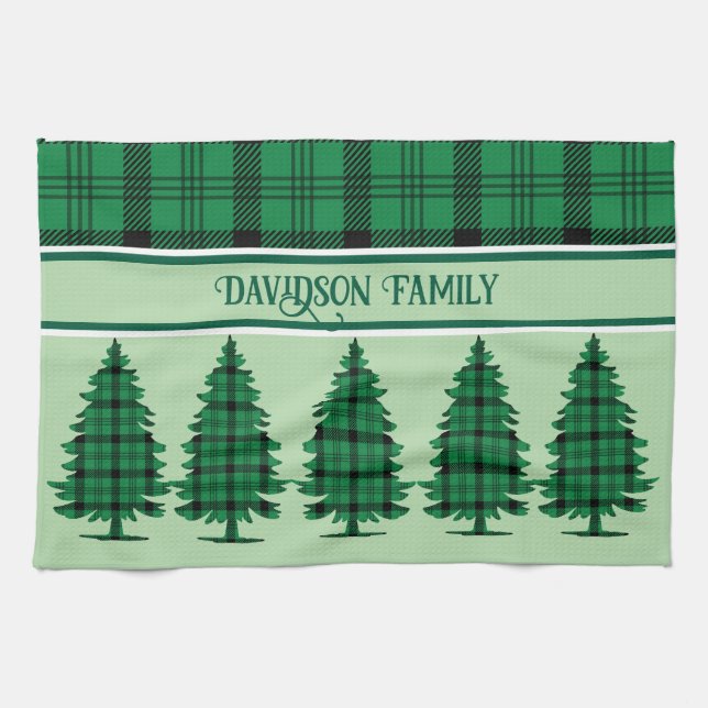 Green Black Cozy Tartan Pine Trees Kitchen Towel (Horizontal)
