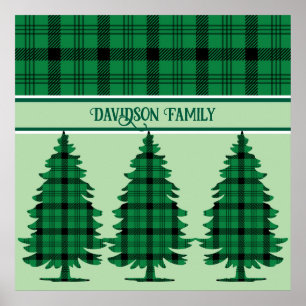 Green Black Cozy Tartan Pine Trees Poster