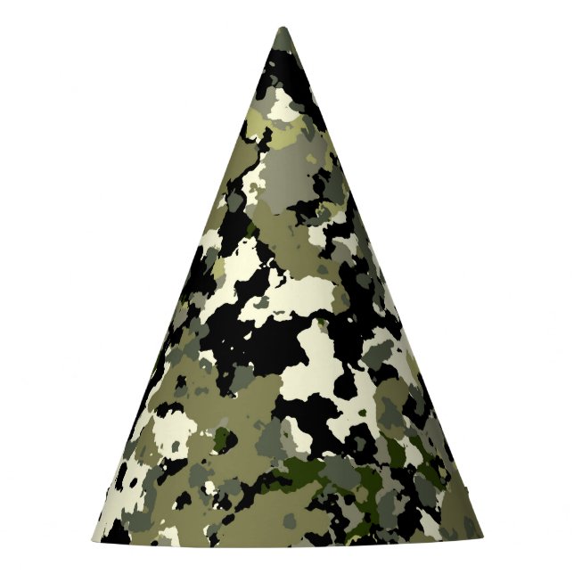 Green Black Cream Camouflage Birthday Party Party Hat (Front)