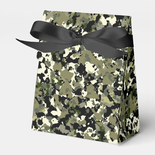 Green Black Cream Camouflage Pattern Print Favor Box (Front Side)