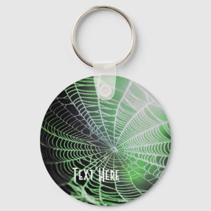 Green Black Creepy Spooky Spider Web Keychain