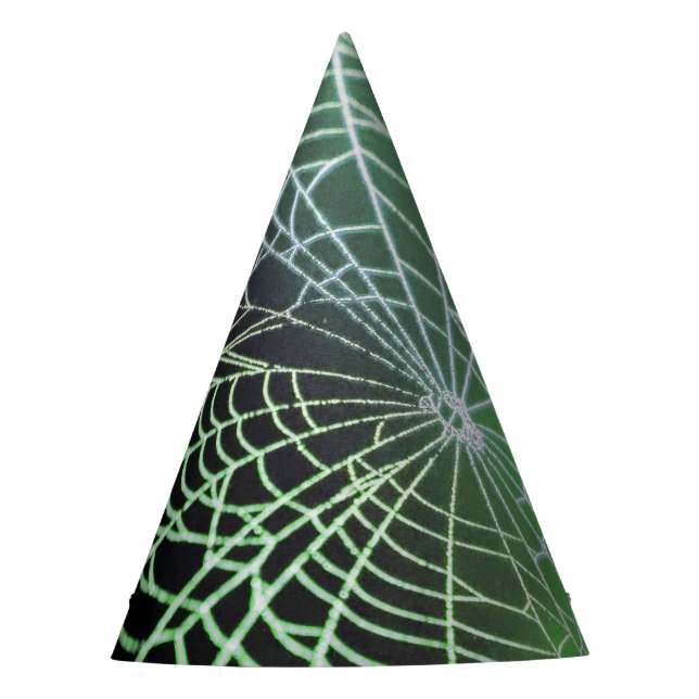 Green Black Creepy Spooky Spider Web Personalized Party Hat (Front)