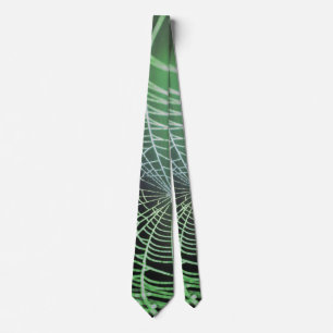 Green Black Creepy Spooky Spider Web Tie