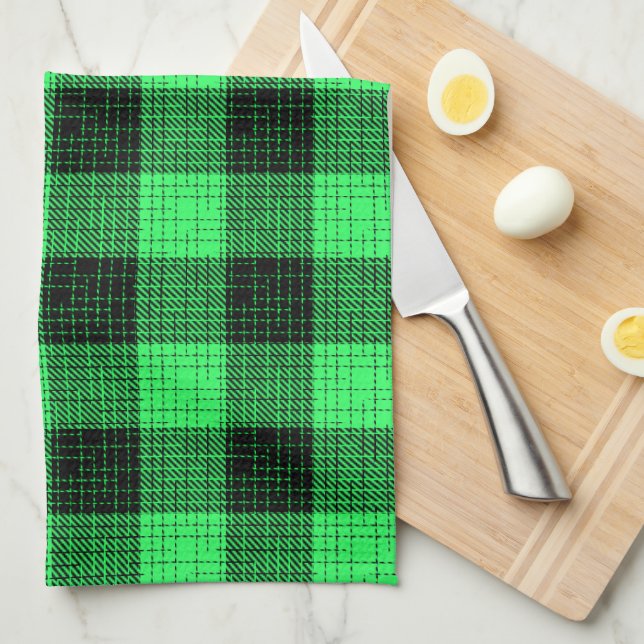  Green Black Crosshatch Buffalo Check Kitchen Towel (Quarter Fold)