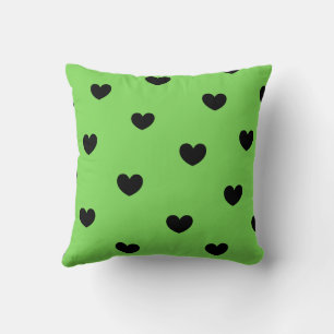 Green Black Cute Cozy Modern Romantic Chic Heart Throw Pillow