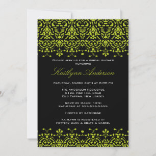 Green & Black Damask Bridal Shower Invitation