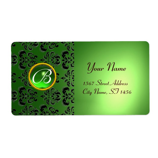 GREEN BLACK DAMASK MONOGRAM,emerald (Front)