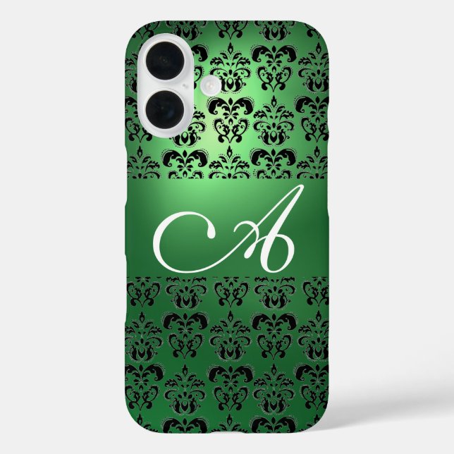 GREEN BLACK DAMASK MONOGRAM Floral Case-Mate iPhone Case (Back)