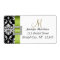 Green Black Damask Wedding RSVP Address Label
