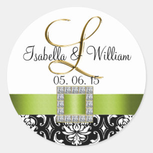 Green Black Damask Wedding Sticker Initial L