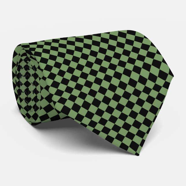 Green Black Diamond Chequered Pattern	 Tie (Rolled)