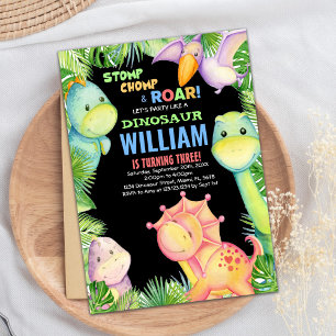 Green Black Dinosaur Birthday Invitations