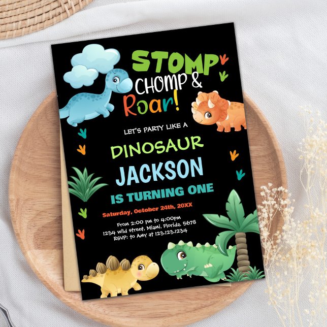 Green Black Dinosaur Birthday Invitations (Green Black Dinosaur Birthday Invitations)